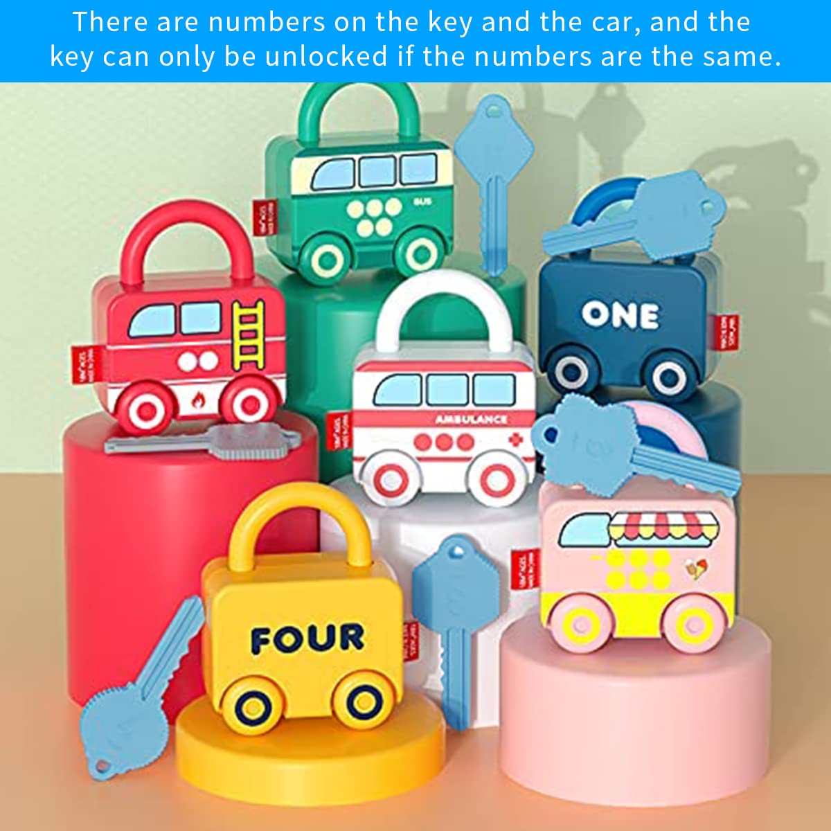 PATPAT 6 Pcs Lock and Key Car Toys, Creative Matching & Sorting Toys with Numbers and Vehicle Names, Early Learning Toy for Toddlers and Preschool Children, Christmas Gift with Gift Box PATPAT 6 Pcs Lock and Key Car Toys, Creative Matching & Sorting Toys with Numbers and Vehicle Names, Early Learning Toy for Toddlers and Preschool Children, Christmas Gift with Gift Box